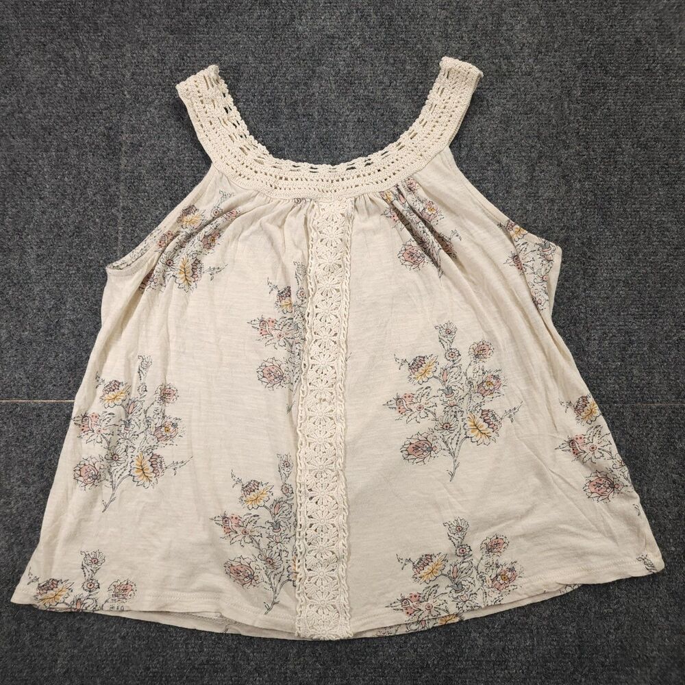 Lucky Brand Crochet Yoke Floral Tank Top Sz M Cream/Ivory